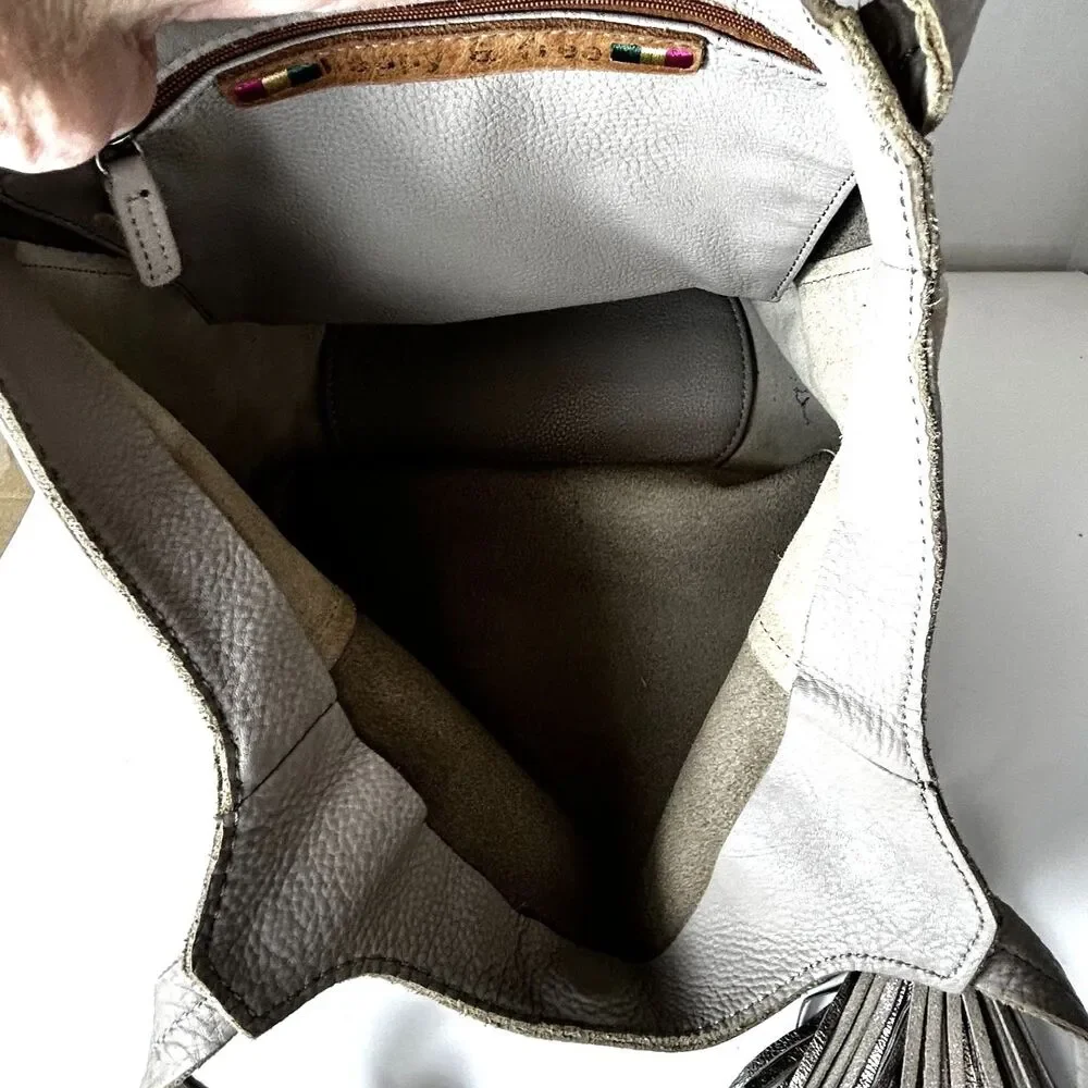 The Sak Women's Beige Shimmer Pebble Leather Hobo Tote Shoulder Bag